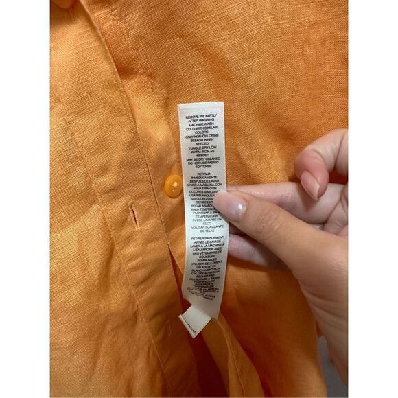 Chico's Womens Blouse Linen Button Down Quarter Sleeve Tie Knot Orange Size 0 sm - Picture 7 of 11